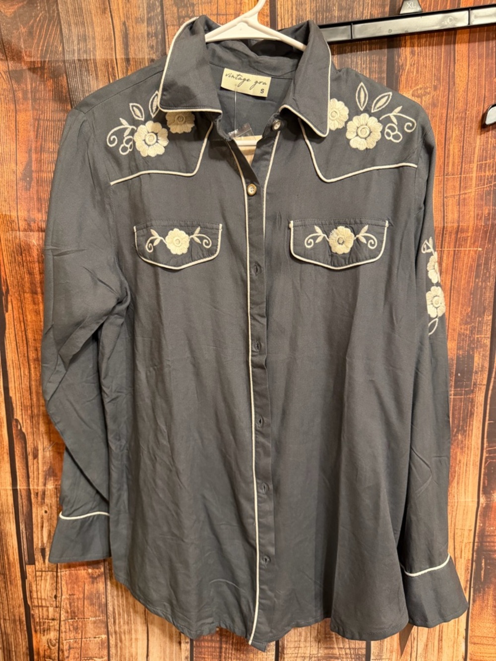 Embroidered Black Button-Down Western Shirt - Vintage You